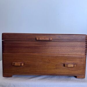 Vintage Wooden storage box with dovetail joinery and decorative handles